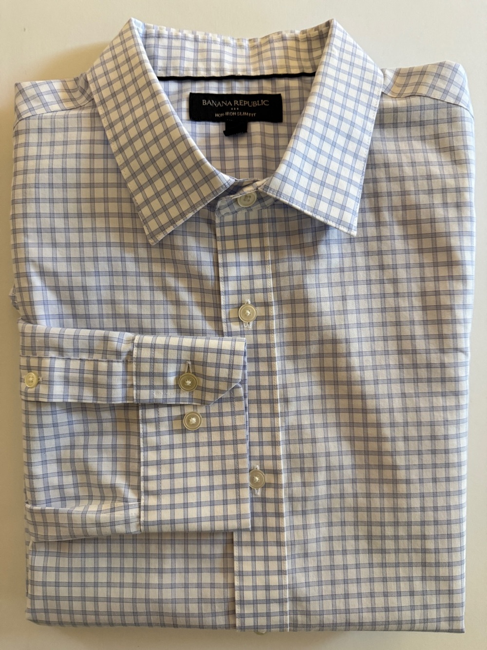 Banana Republic Non-Iron Slim Fit Dress Shirt – Men’s Large – Blue & White Check